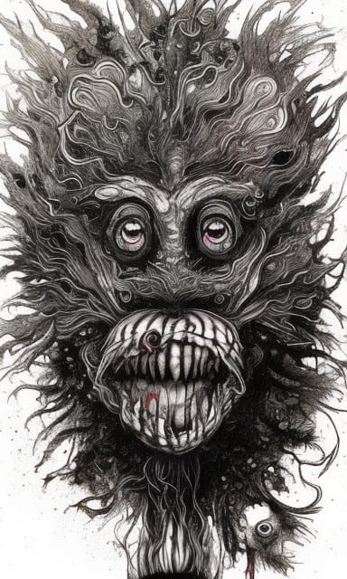 Dark Mystic Creature in Gritty, Visceral Ink