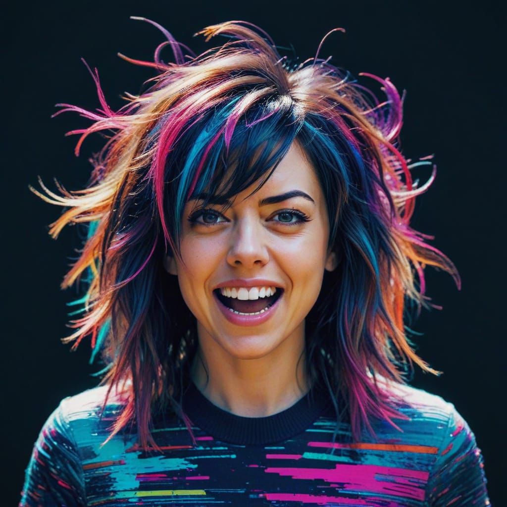 Aubrey Plaza Glitch Art Portrait in Glitchcore Style