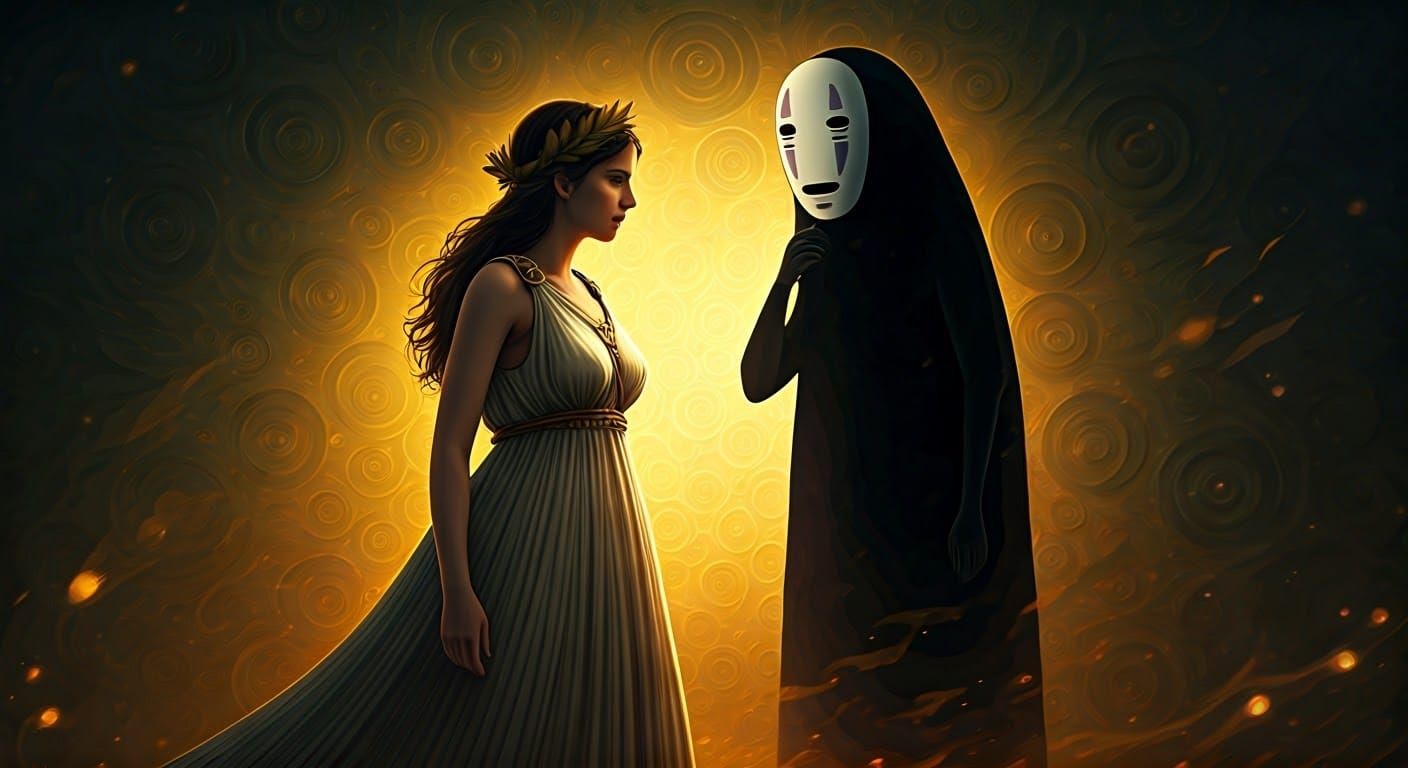 Dignified Goddess Athena Meets Enigmatic No Face in Spirited...