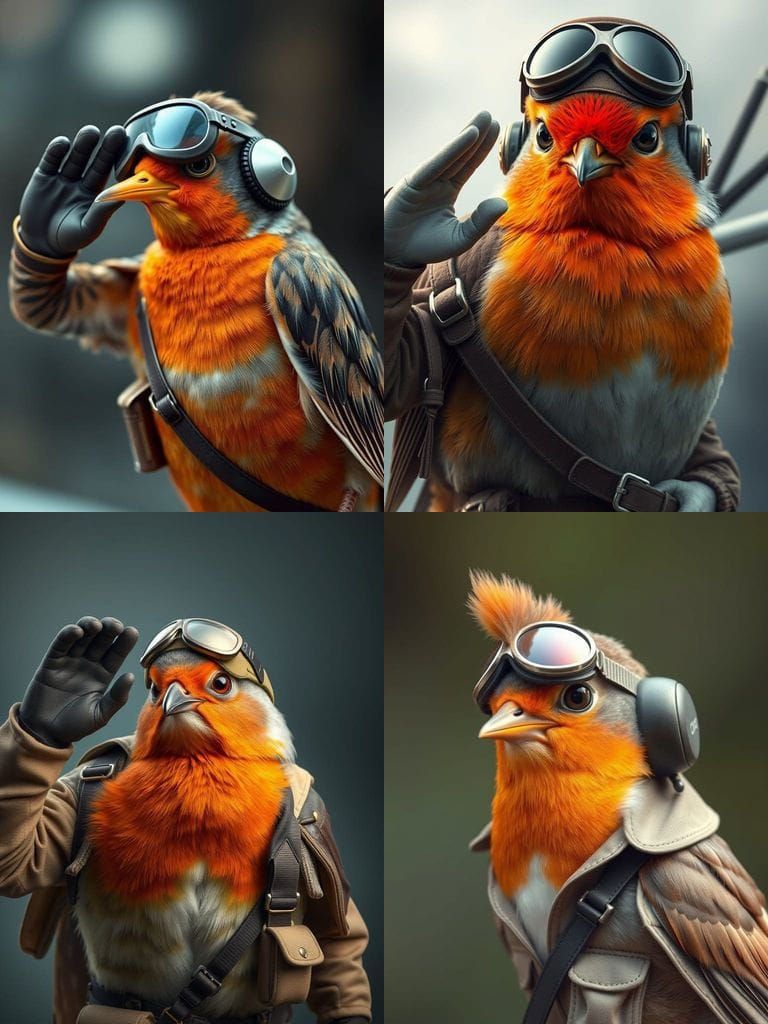 Robin Bird Pilot Salutes: Hyperdetailed Digital Art