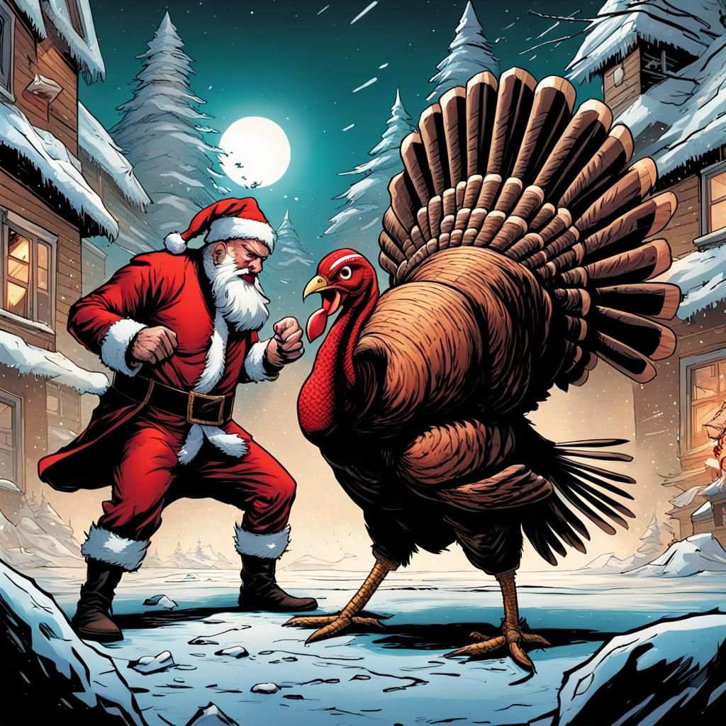 Turkey and Santa Engage in Epic Comic Book Battle