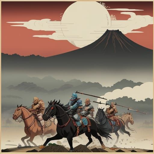 Ukiyo-e Style Battle Scene Outside Minas Tirith
