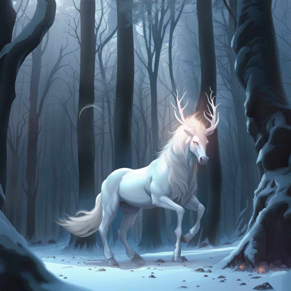 Majestic Albino Centaur Amidst Frozen Woods