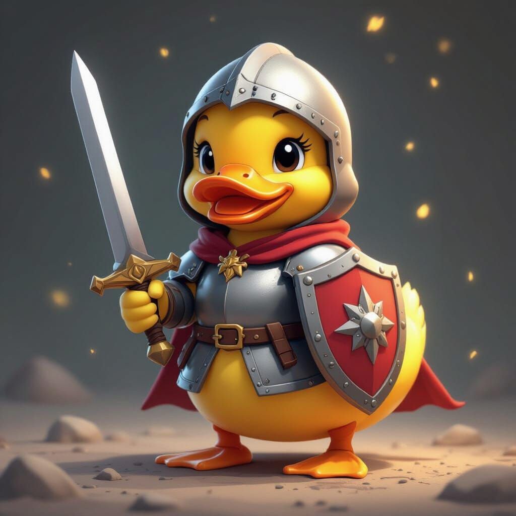 Adorable Rubber Duck Knight in Anime Style