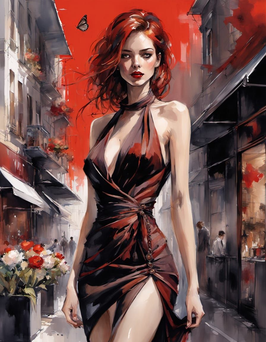 Tolkien-esque Woman in Sunlit Metropolitan City