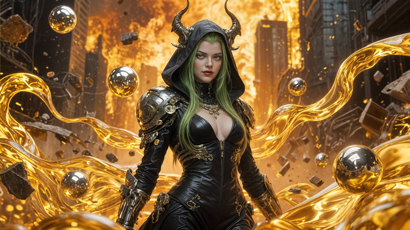 Cyberpunk Hellspawn Queen in Molten Gold