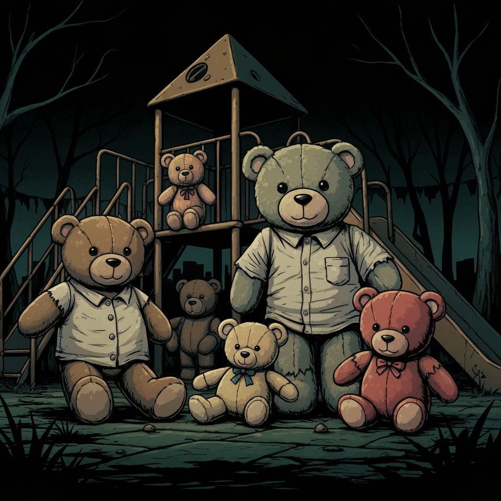 Menacing Teddy Bears in Abandoned Playground