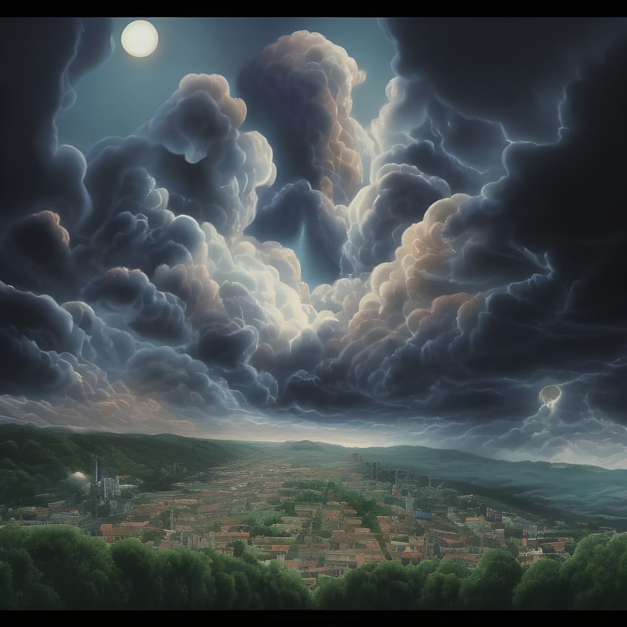 Surreal Victorian Village on Cliffside with Stormy Sky