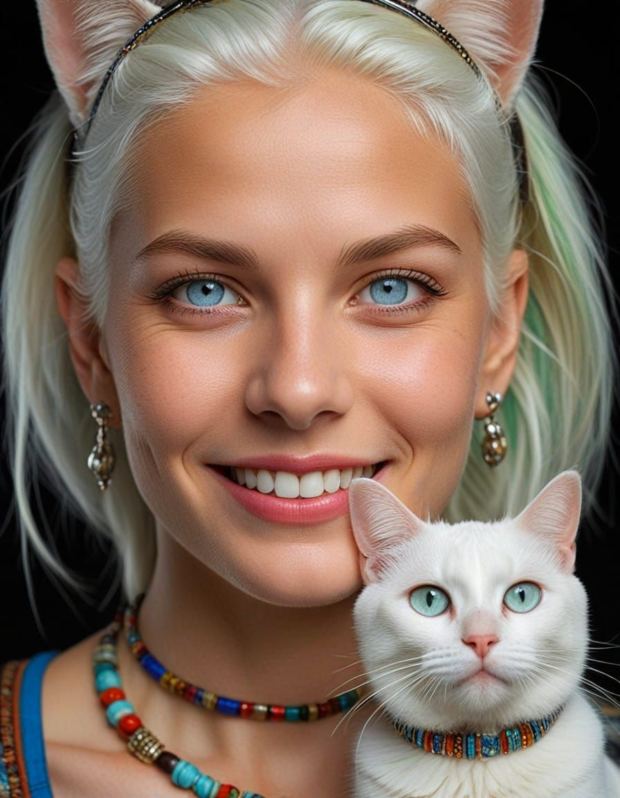 Beautiful Female Cat Face with Human Avatar Features