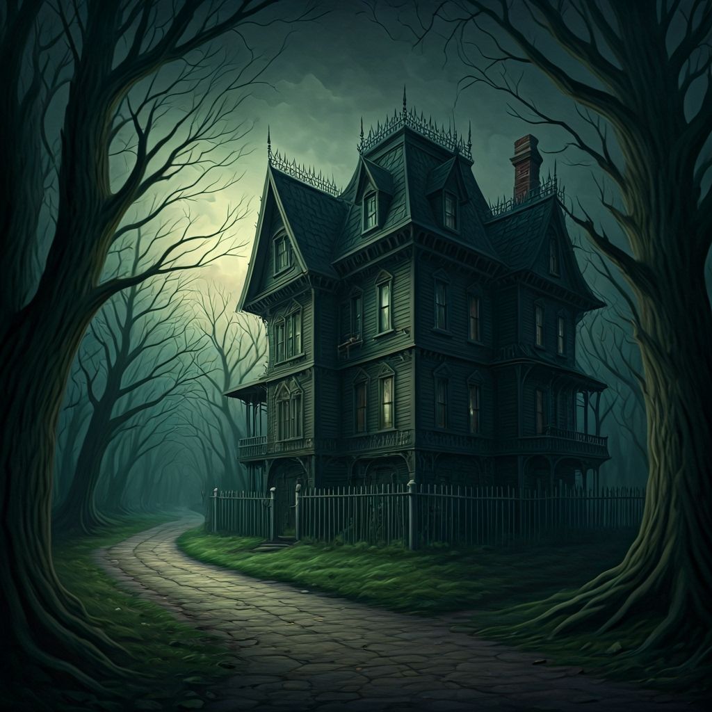 Haunted House Rises Near Forest Path