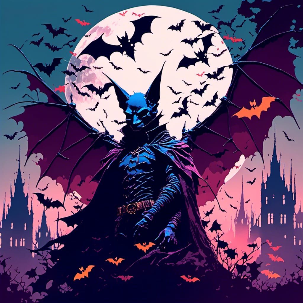 Ethereal Double Exposure of a Bat in Cyberpunk Digital Art