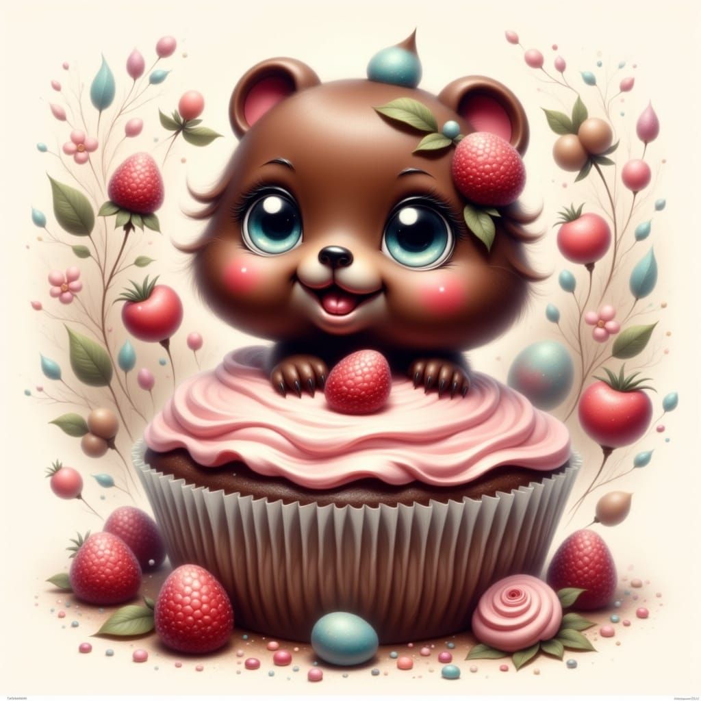 Chocolate Mousse Fantasy Creature in Whimsical Style