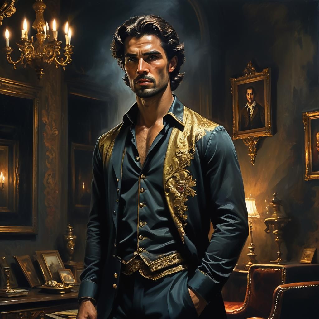 Baroque-Inspired Gentleman in Richly Decorated Chambers