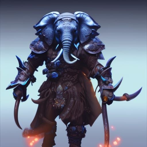Anthropomorphic Elephant Druid in Dynamic Attack Pose