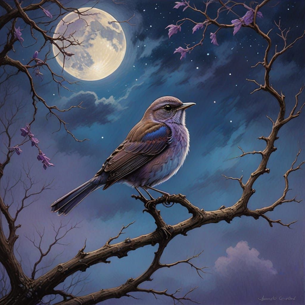 Enchanted Nightingale Amidst Dreamy Moonlit Sky