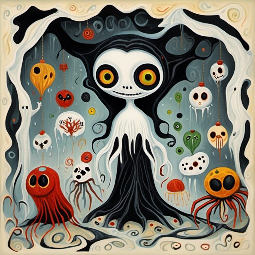 Whimsical Gothic Portrait of a Cute Ghost Black Widow in a S...