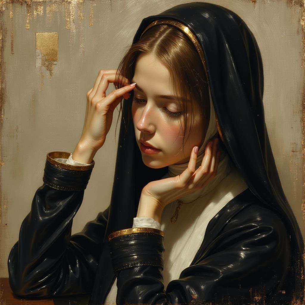 Contemplative Nun Lost in Thought