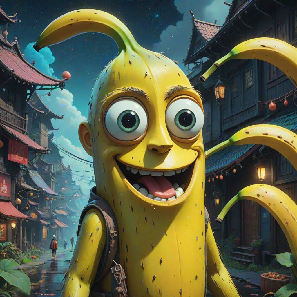 Whimsical Banana Portrait in Vibrant Colors