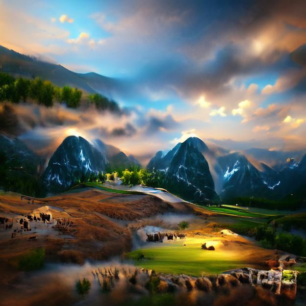 Serene Mountain Haven in the Golden Hour
