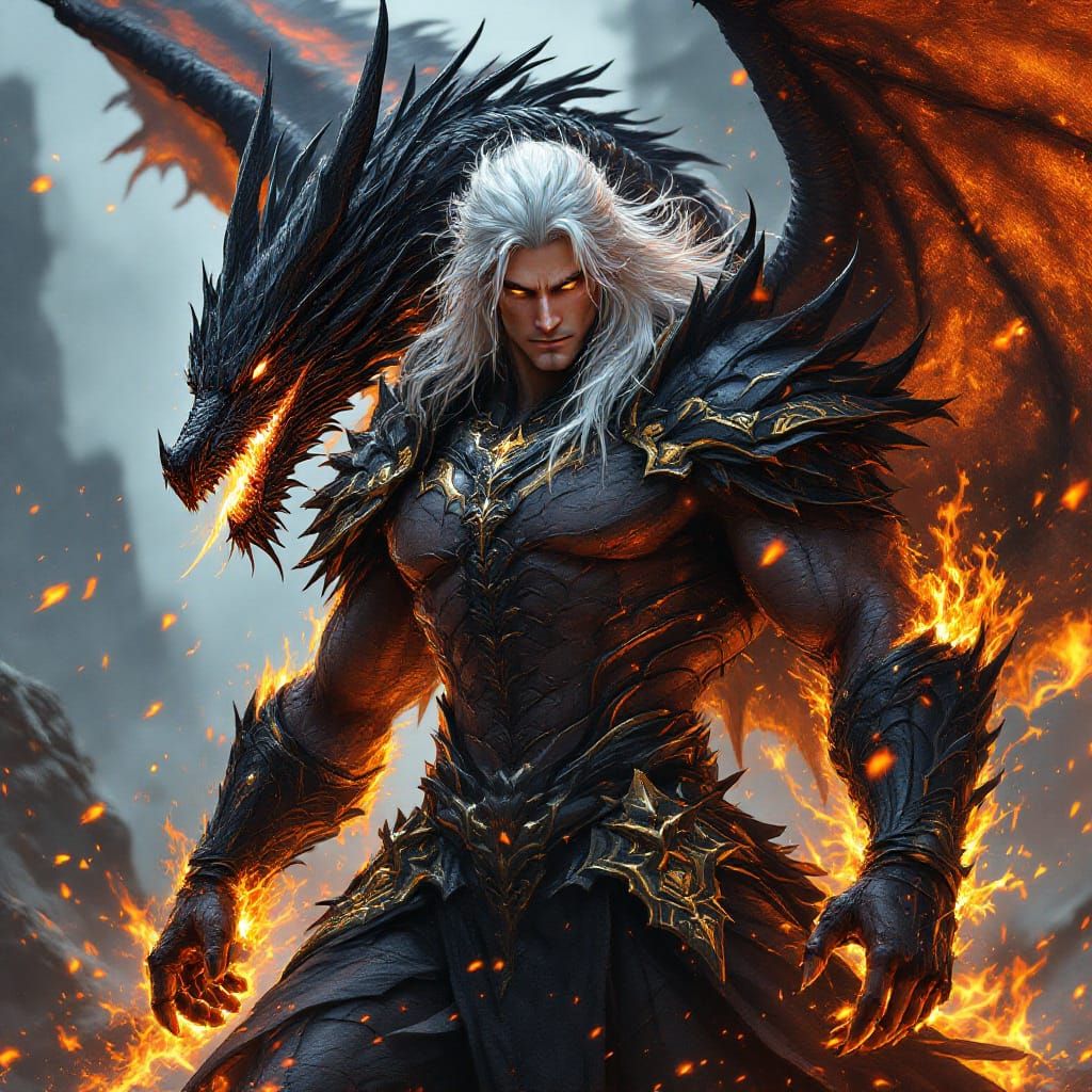 Surreal Dark Fantasy God with Dragon Wings and Golden Eyes