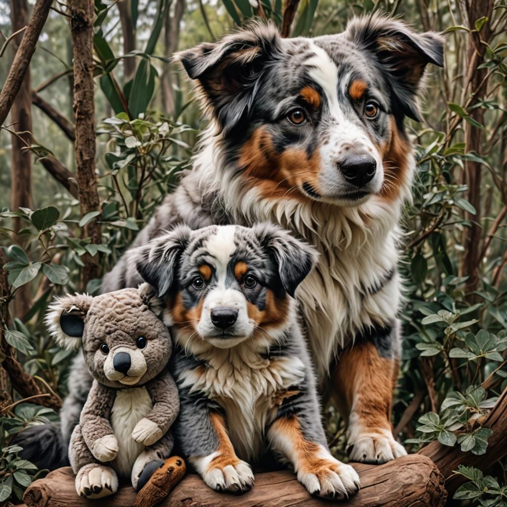 Australian Shepherd with Koala Companion in Hyperrealistic D...