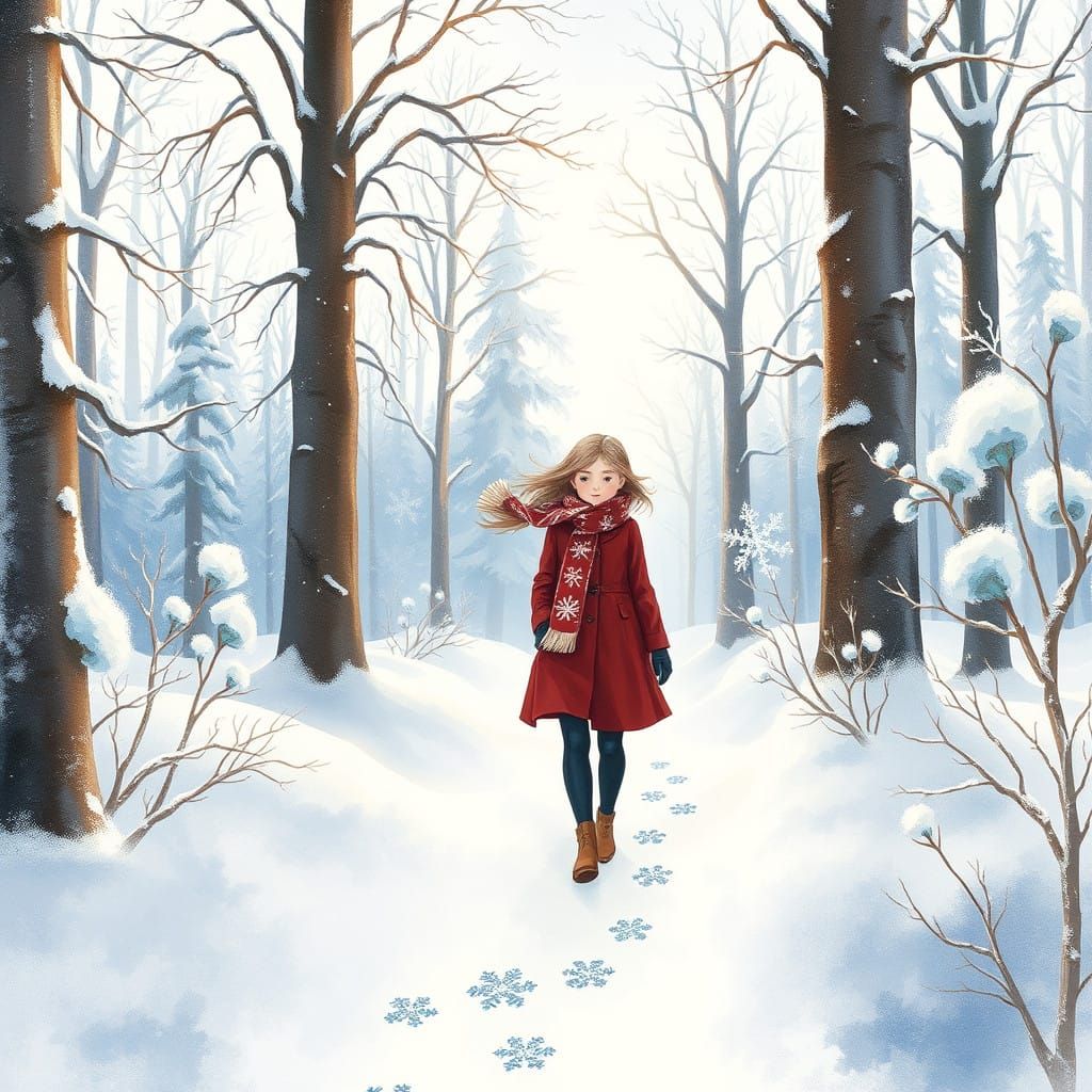 Serene Winter Wonderland in Watercolor Style