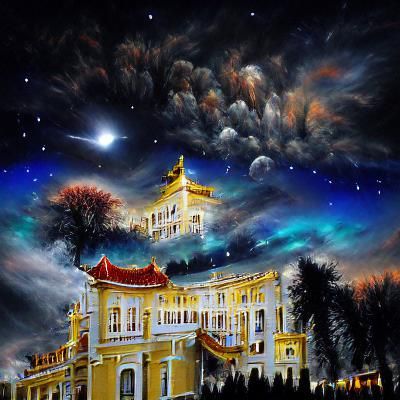 Stunning Palace Under Nighttime Celestial Canvas