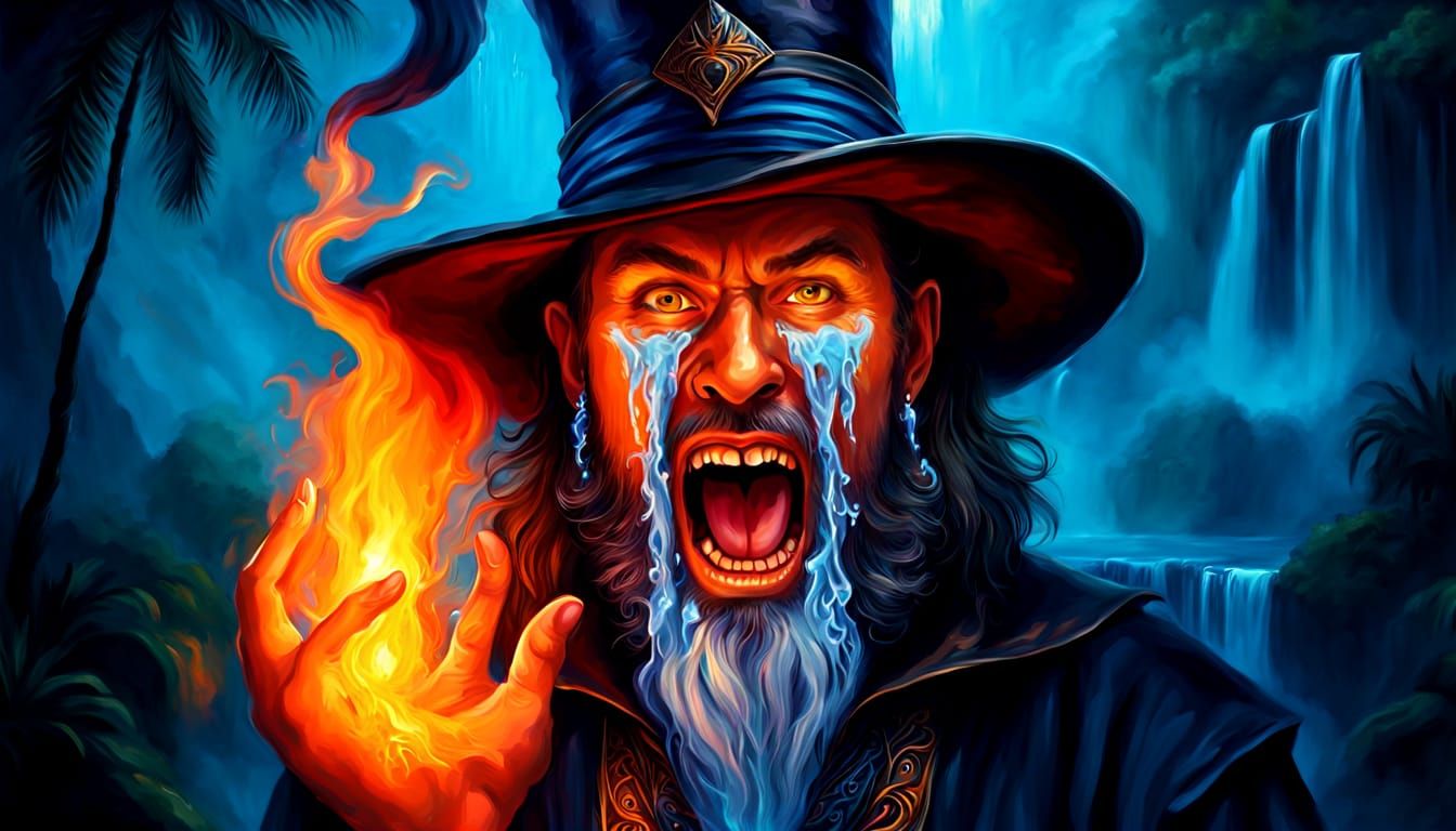 Surreal Magician with Waterfalls, Digital Fantasy Art