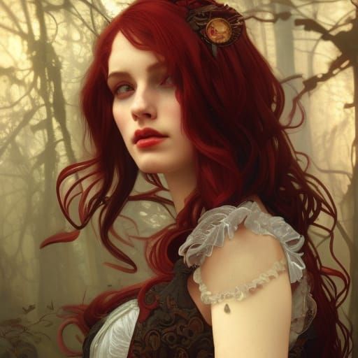 Steampunk Vampire with Sapphire Corset in Moonlit Forest
