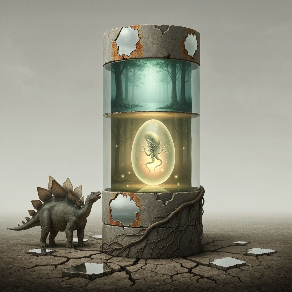 Surreal Fossil Structure With Xenomorph Egg and Stegosaurus