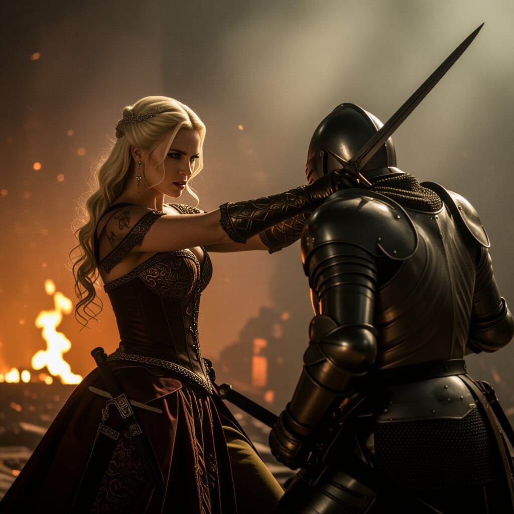 Noble Betrayal: A Darkly Lit Cinematic Scene