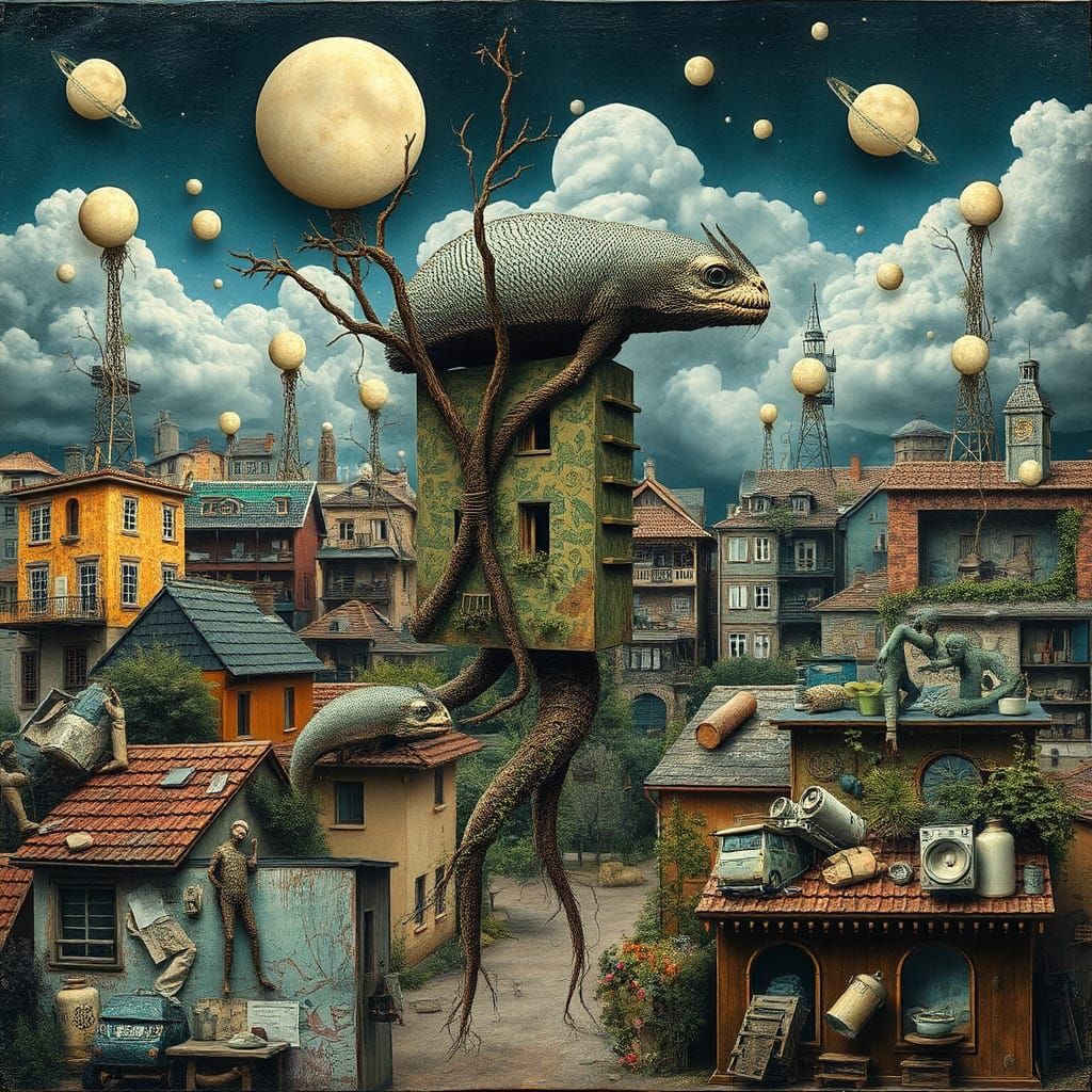 Surrealistic Collage of Dreams and Reality