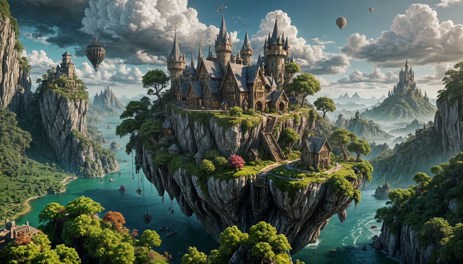 Floating Elven Island Cottage in Detailed Matte Painting Sty...