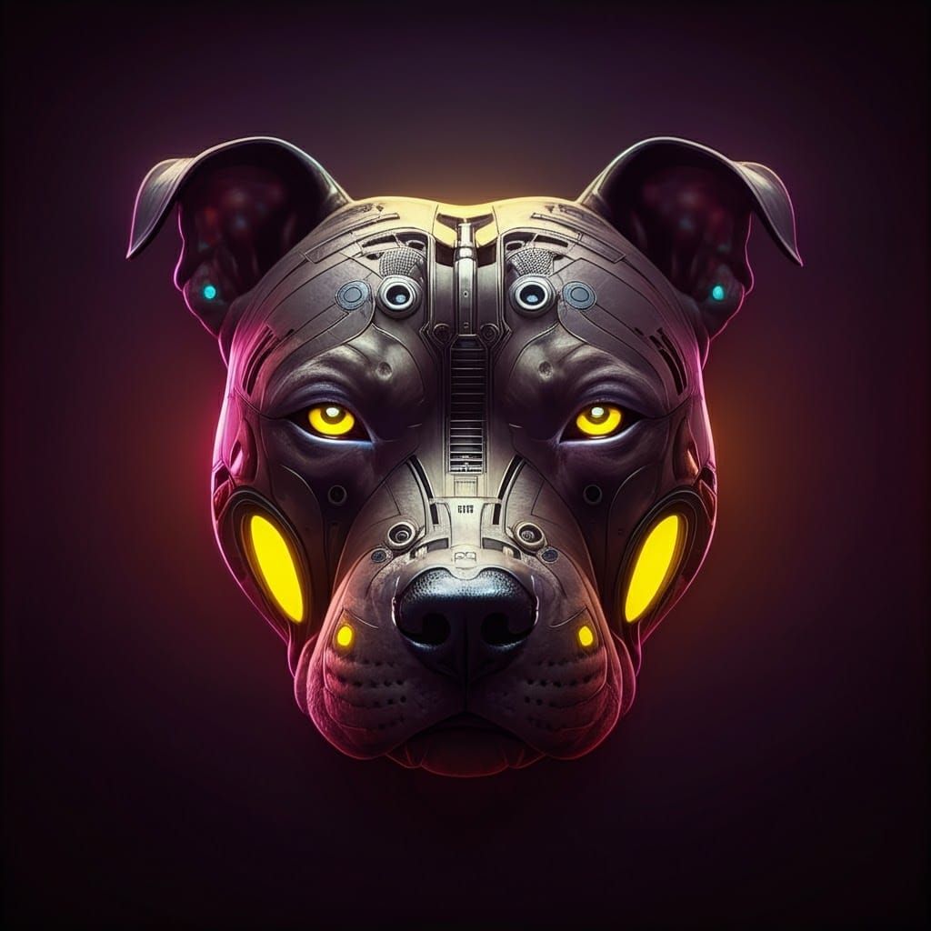 Cybernetic Pit Bull Portrait in Dark Fantasy Style