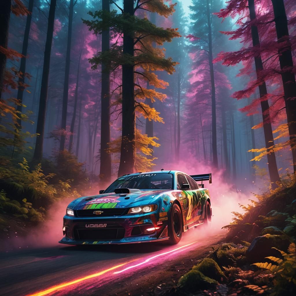 Hyper-Realistic Fantasy NASCAR Car Speeds Through Glowing Fo...