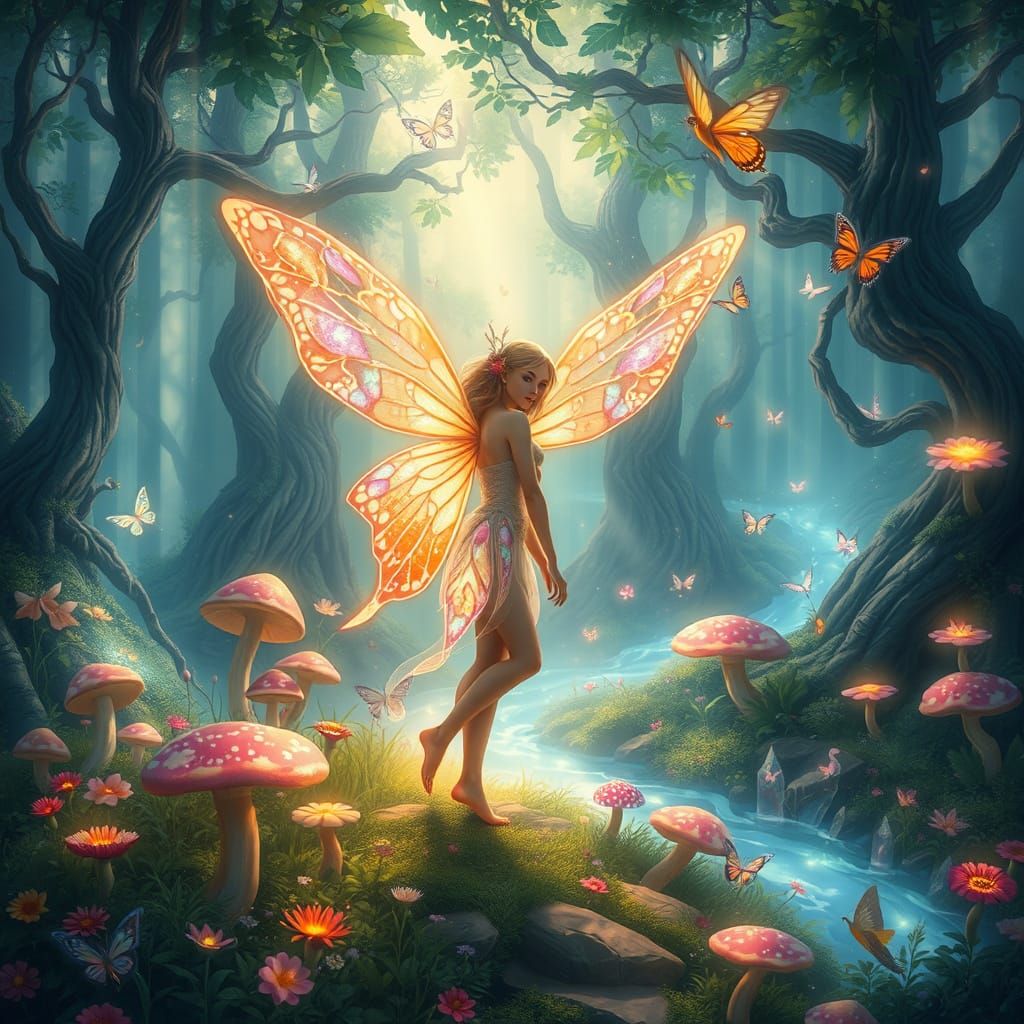 Enchanted Fairy Forest with Glowing Flora