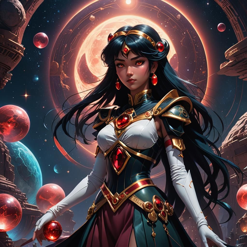 Surreal Portrait of Sailor Pluto in a Celestial Realm