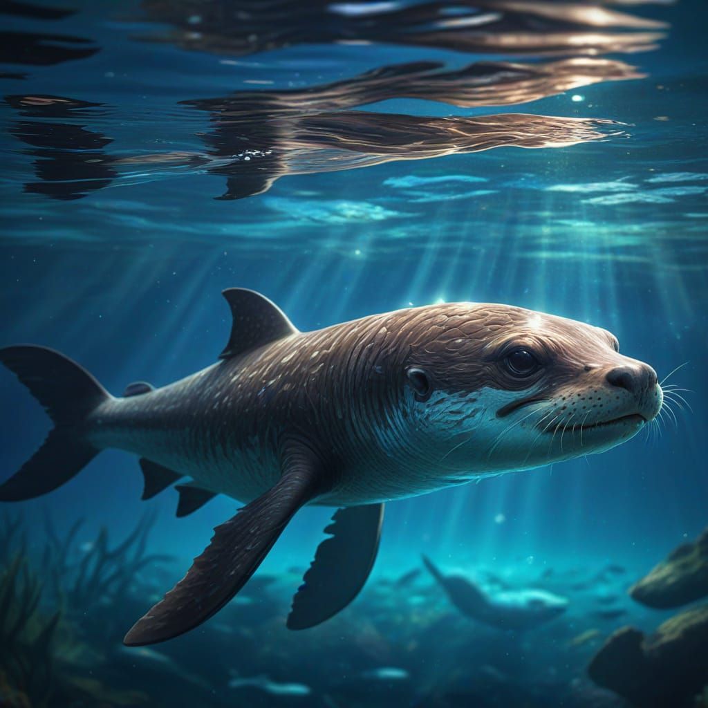 Otter Shark Hybrid Shimmers in Underwater Concept Art