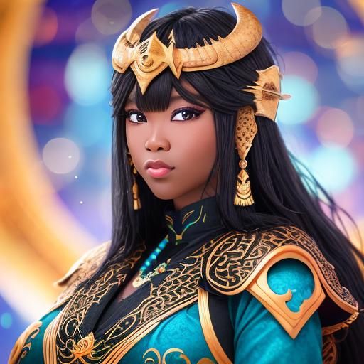 Ebony Egyptian Goddess Dragon Lady in Majestic Bokeh