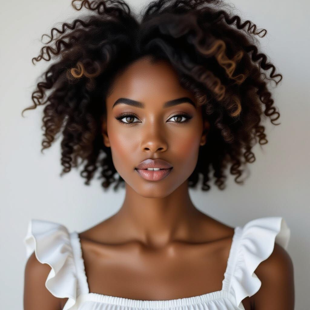 Portrait of a Dark-Skinned Woman with Frilly Hair