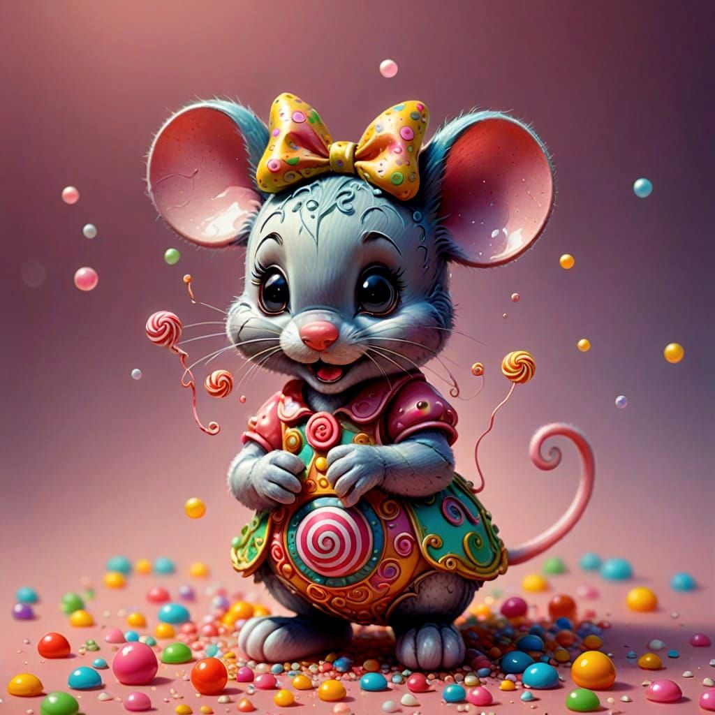 Whimsical Mini Mouse in Ethereal Candyland Fantasy