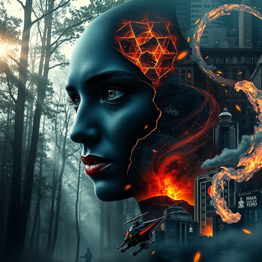 Cosmic Harmony: A Futuristic Forest Tapestry