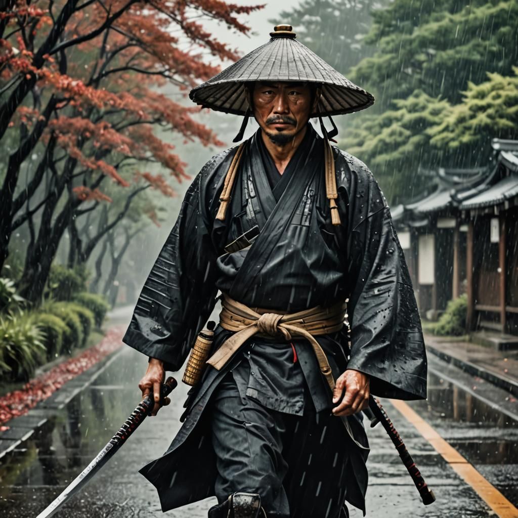 Ronin Samurai Portrait in Rain, Professional Photography Sty...