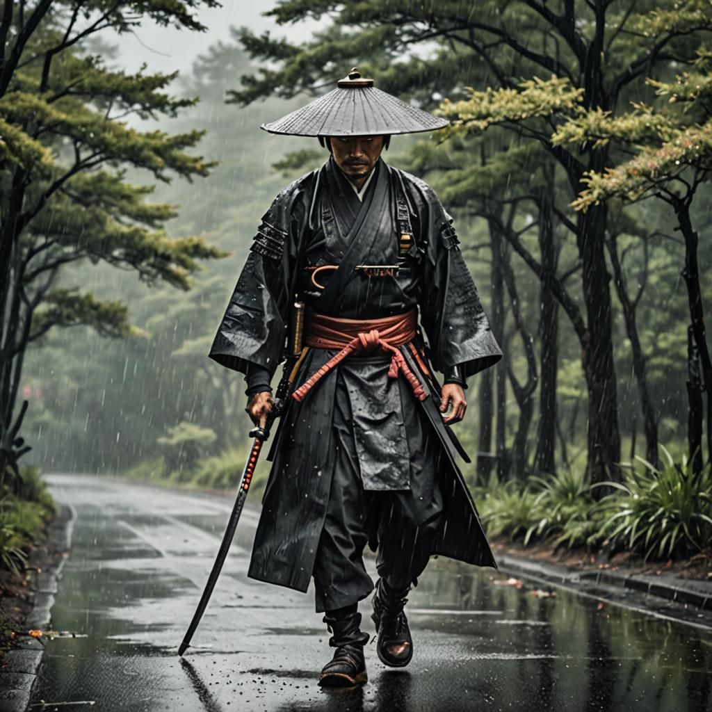 Ronin Samurai Portrait in Rain, Professional Photography