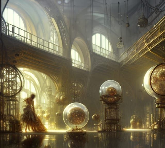 Industrial Fantasy Workshop in Intricate Art Nouveau Style