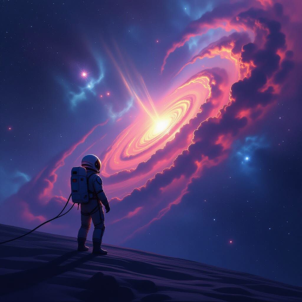 Astronaut Adrift in Cosmic Nebula - Digital Matte Painting