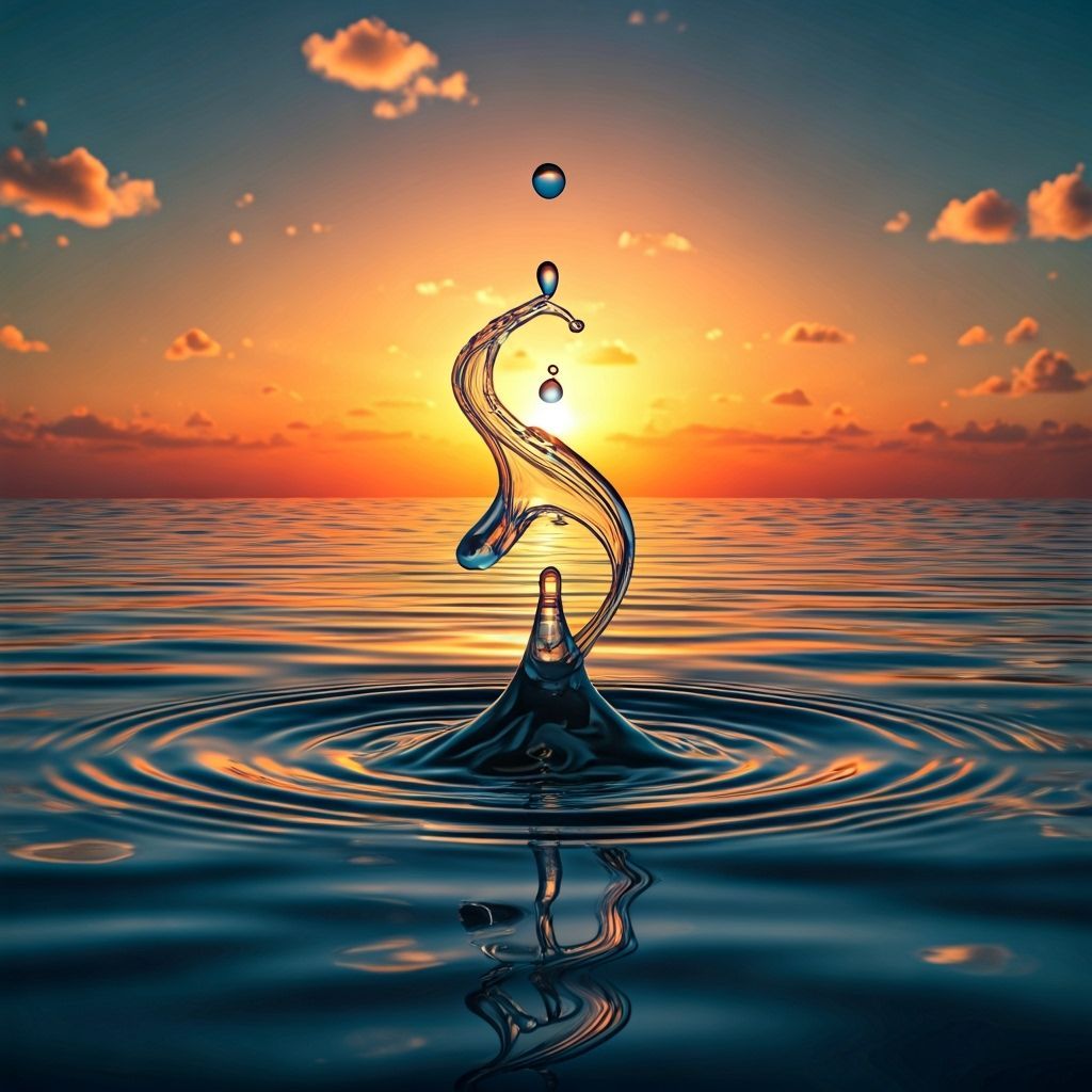 Splashing water drop, when hitting the water surface in a tr...