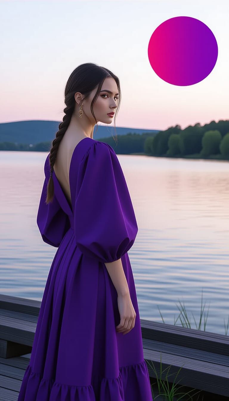 Abstract Photograph of Woman by Lake at Twilight