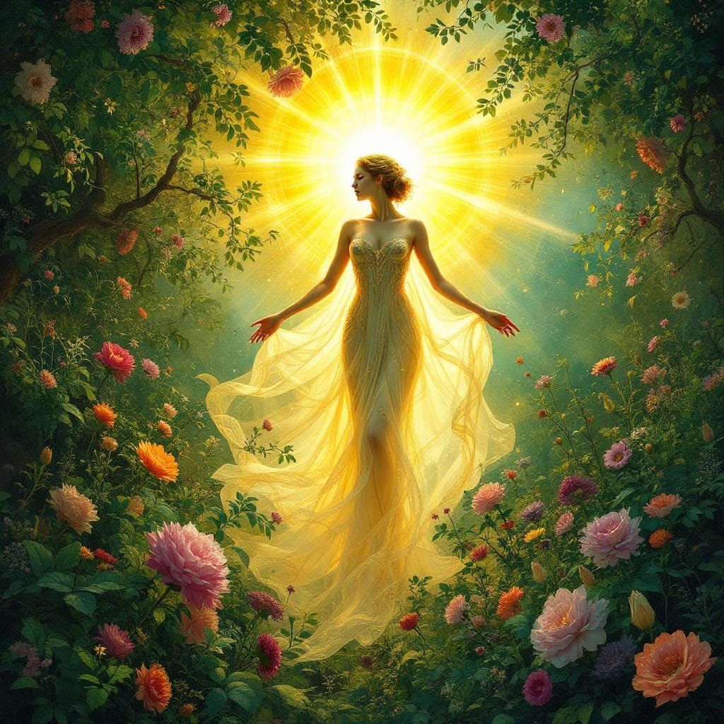 Ethereal Being in Golden Light: Art Nouveau