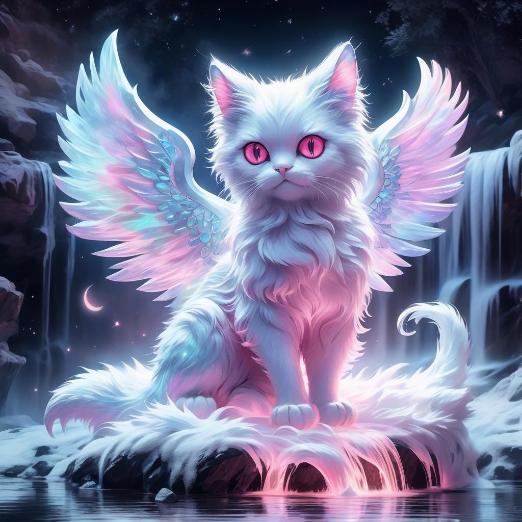 Vibrant Pastel Crimson Cat Goddess Reveals Mystical Nighttim...